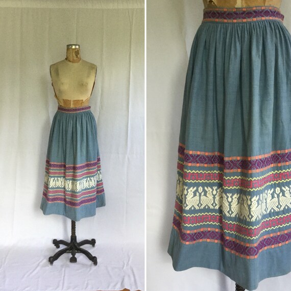 Bohemian 70s embroidered skirt | Vintage cotton em