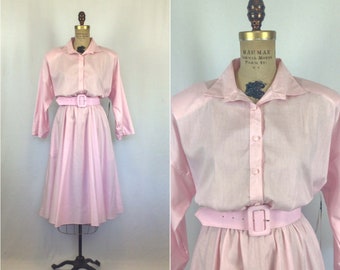 Vintage 80s dress | Vintage pink shirtwaist dress | 1980s The American Shirt Dress