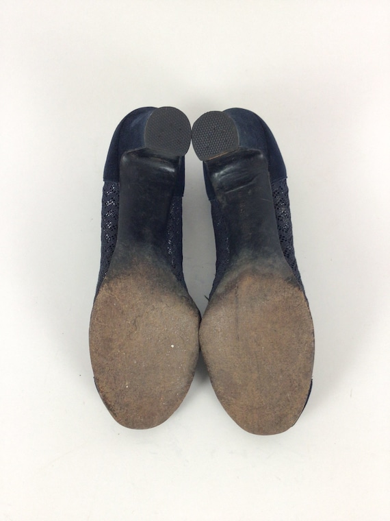 Vintage 40s shoes | Vintage blue suede peep toe h… - image 9