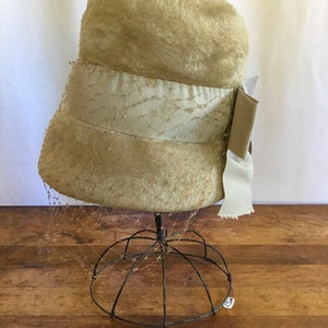 Vintage 60s hat vintage cream mohair fur hat 1960s Musketeer veiled hat bow winter hat image 6