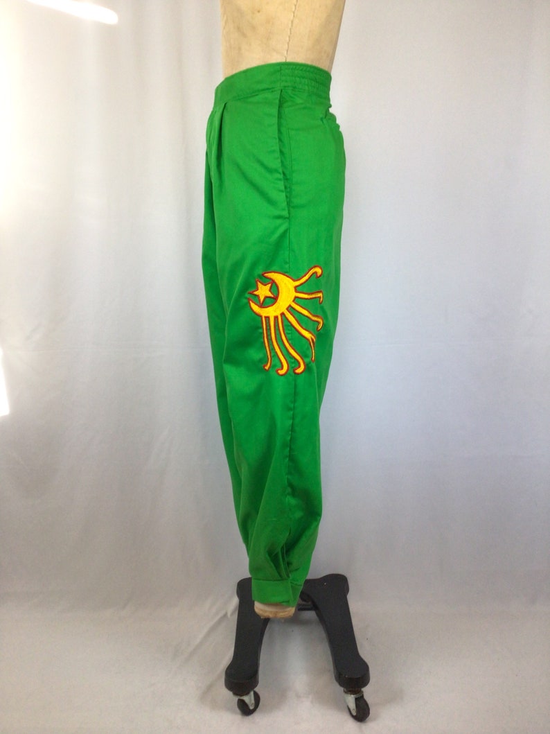 Vintage 70s pants Vintage green canvas pants 1970s Shriners appliqué pants image 6