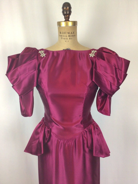Vintage 60s evening dress | Vintage burgundy sati… - image 3