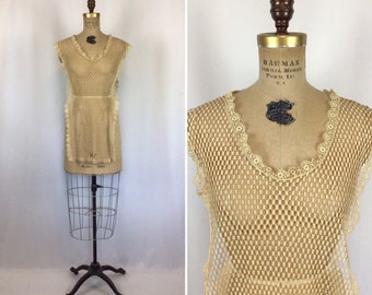 Vintage Edwardian top | Rare ecru net lace overlay top | 1910s all lace tank top camisole