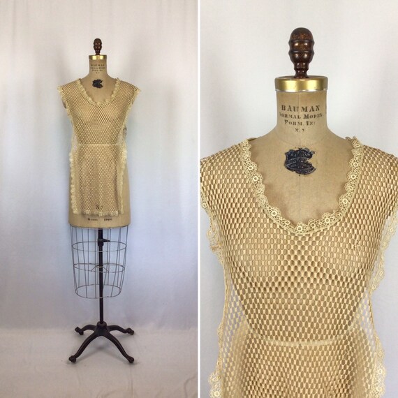 Vintage Edwardian Top | Rare Ecru Net Lace Overlay Top | 1910s All  