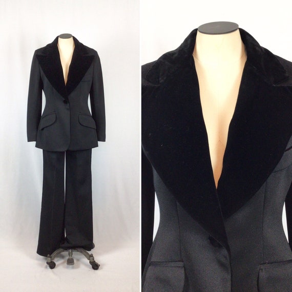 Vintage 70S suit | Vintage black tuxedo pant suit