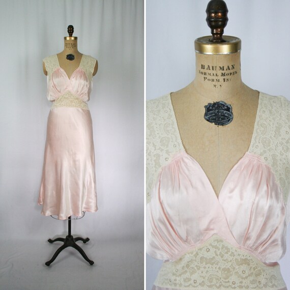 Vintage 40s nightgown | Vintage pink satin floral