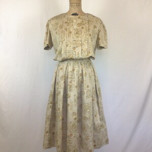 Vintage 50s Dress Vintage beige gold ball print day dress 1950s shirtwaist dress image 5