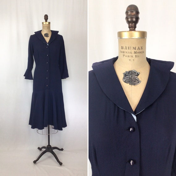 Vintage 40s dress | Vintage navy faille 20s style… - image 1