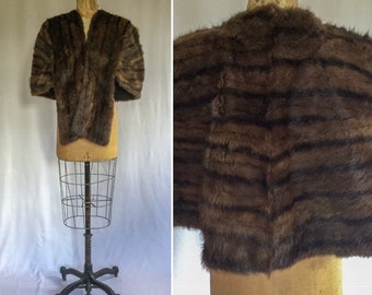 Vintage 50s fur stole | Vintage dark brown mink fur wrap | 1950s two tone striped mink cape shawl