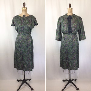 Vintage 50s dress suit Vintage floral wiggle dress bolero jacket 1950s Bloomfield two piece dress suit image 4