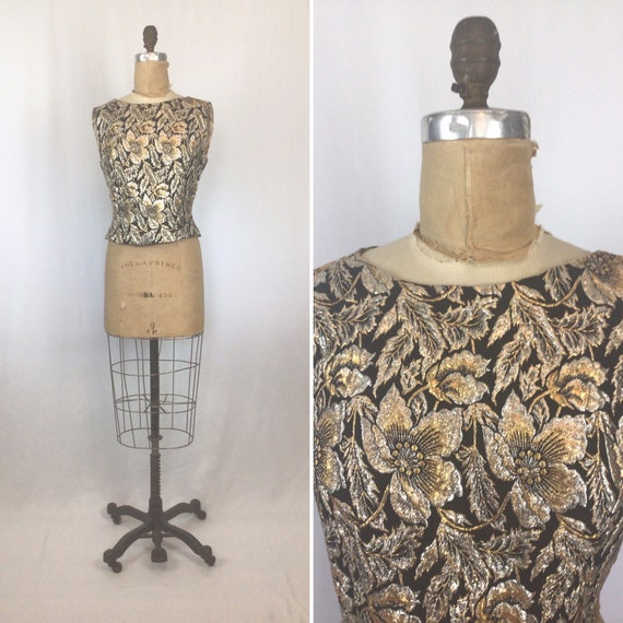Vintage 50s top | Vintage floral brocade evening t
