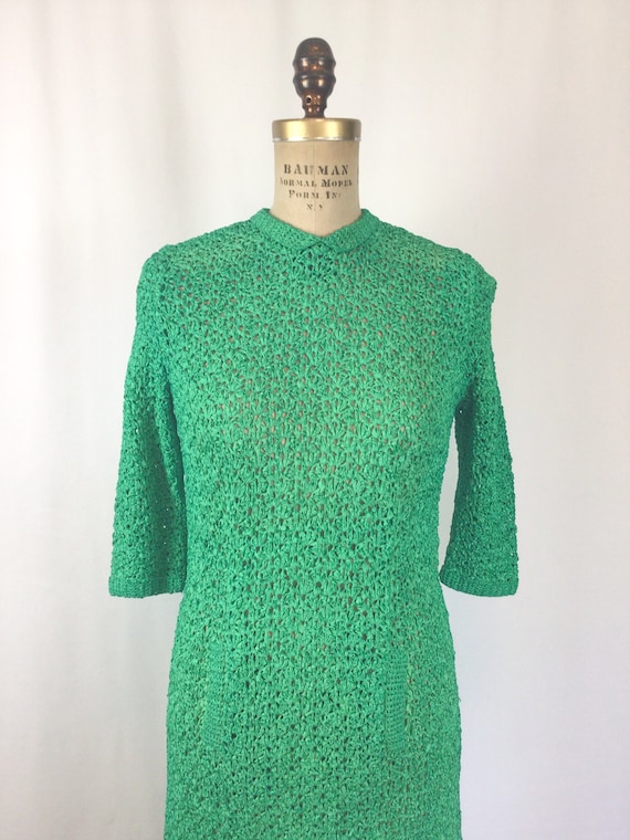 Vintage 60s dress | Vintage kelly green ribbon kn… - image 3