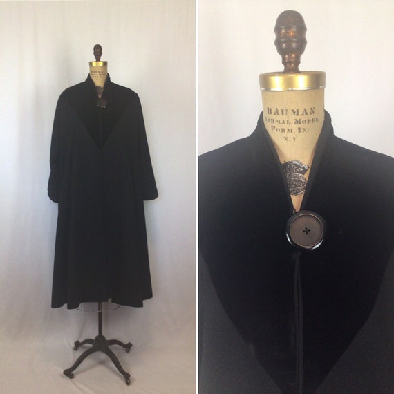 Vintage 50s coat | Vintage black wool velvet swing