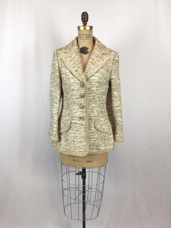 Vintage 60s suit jacket | Vintage woven silk crea… - image 4