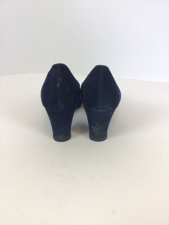 Vintage 40s shoes | Vintage blue suede peep toe h… - image 7