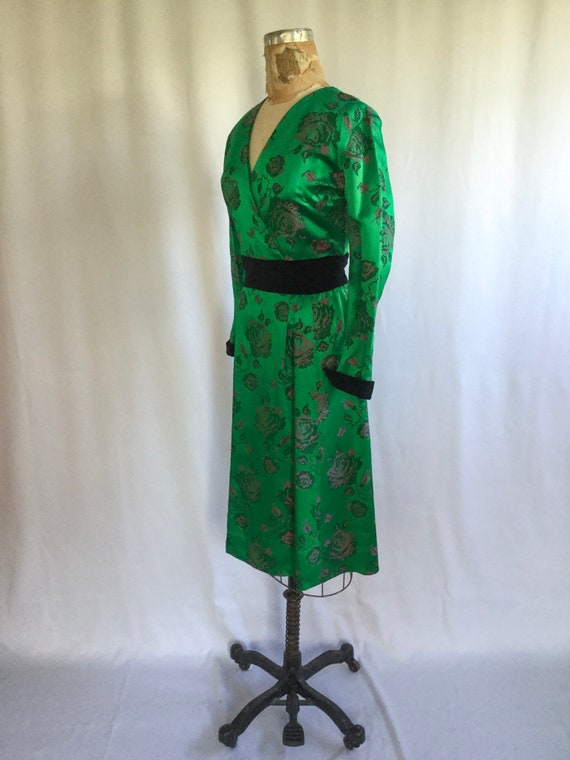 Vintage 80s satin dress | Vintage green satin ros… - image 6