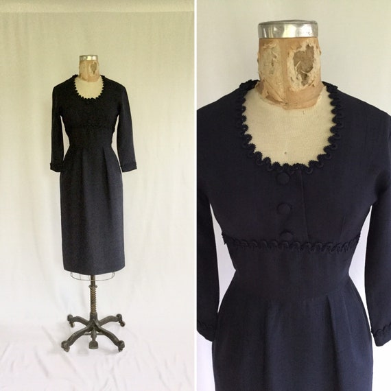 Vintage 50s wiggle dress | Vintage navy wiggle dre