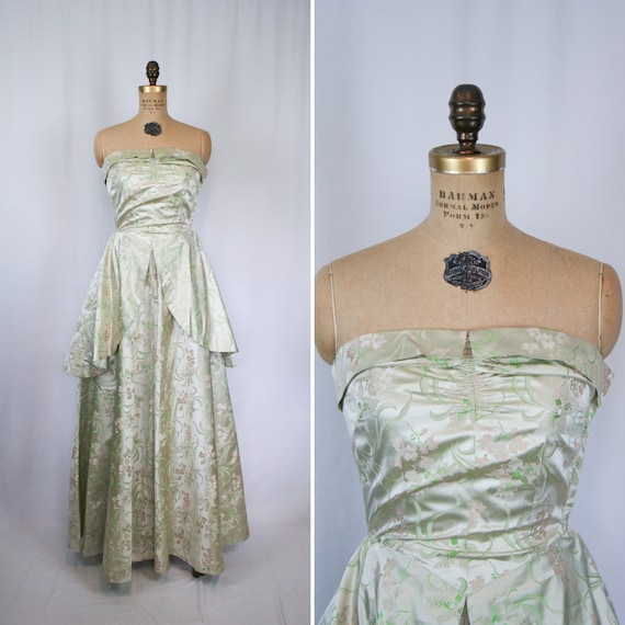 Vintage 50s party dress | Vintage green floral eve