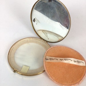 Vintage 50s compact Vintage gold metal round powder compact 1950s new old stock makeup mirror compact image 6