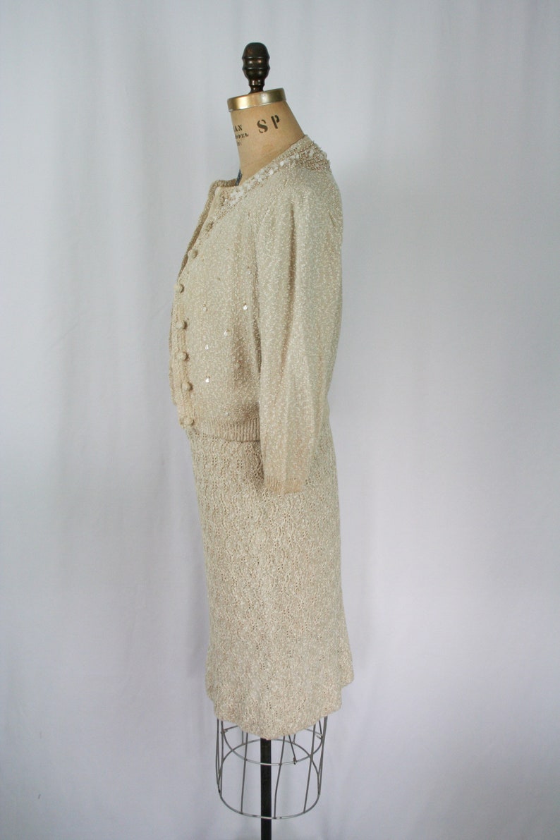 Vintage 50s knit suit Vintage hand knit two piece suit 1950s I. Magnin cardigan dress suit image 7