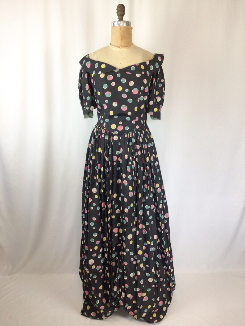 Vintage 30s evening dress Vintage polka dot evening gown 1930s long multi colored party dress image 4