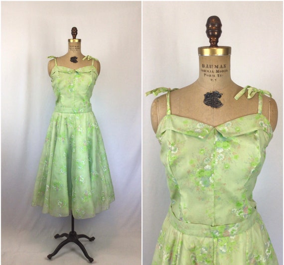 Vintage 60s dress | Vintage green floral fit and … - image 1