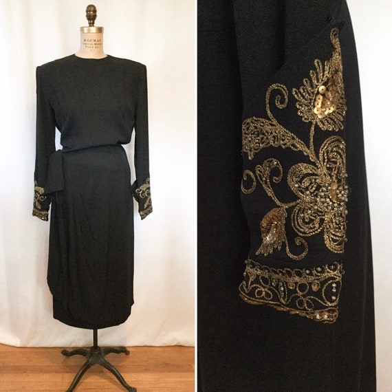 Janet Taylor rayon 40s dress | Vintage black rayon
