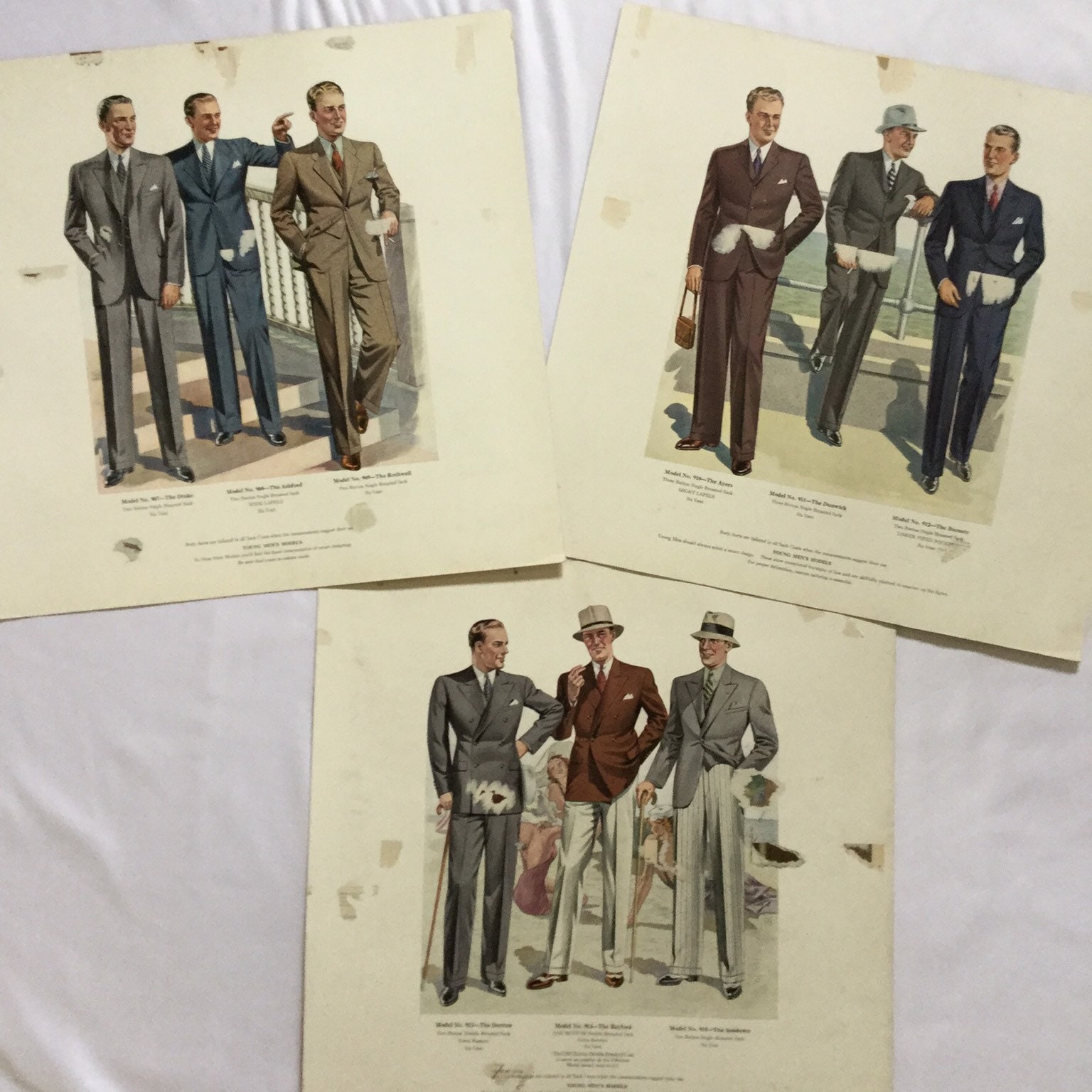 Vintage 1950s Fashion Plates | 1950s Set of Mens Fashion