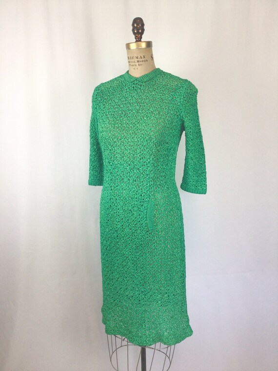 Vintage 60s dress | Vintage kelly green ribbon kn… - image 5