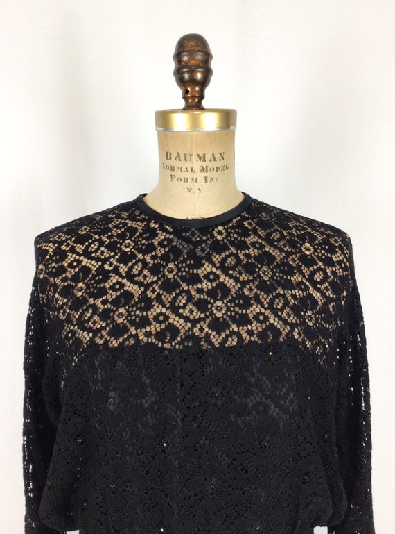 Vintage 50s dress | Vintage black lace rhinestone… - image 2
