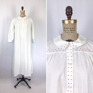 Vintage Edwardian nightgown | Vintage embroidered white cotton nightdress | 1900&#39;s polka dot dressing gown