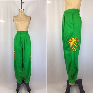 Vintage 70s pants | Vintage green canvas pants | 1970s Shriners appliqué pants