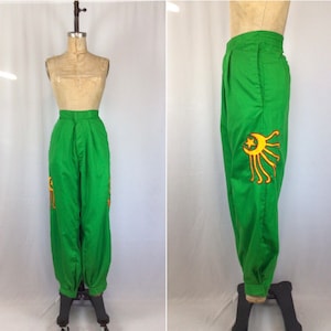 Vintage 70s pants Vintage green canvas pants 1970s Shriners appliqué pants image 1