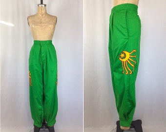 Vintage 70s pants | Vintage green canvas pants | 1970s Shriners appliqué pants