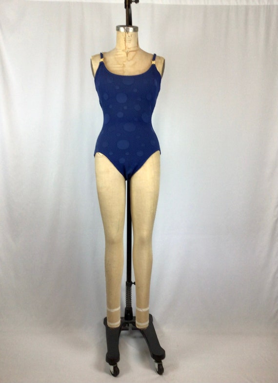 Vintage 70s swimwear | Vintage blue polka dot one… - image 2