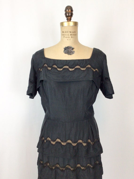 Vintage 30s dress | Vintage black silk and lace e… - image 2