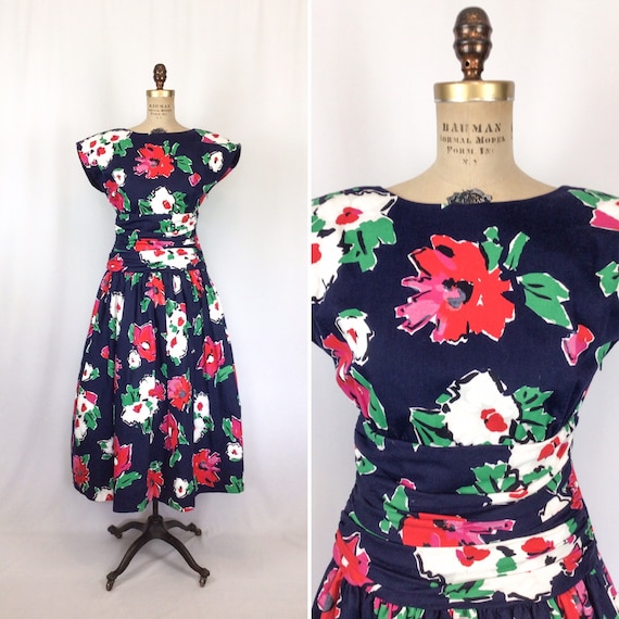 Vintage 80s dress | Vintage  floral cotton fit an… - image 1