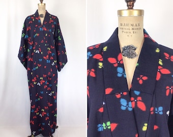 Vintage Meisen Kimono | Vintage butterfly wool crepe kimono | 1980s animal print kimono robe