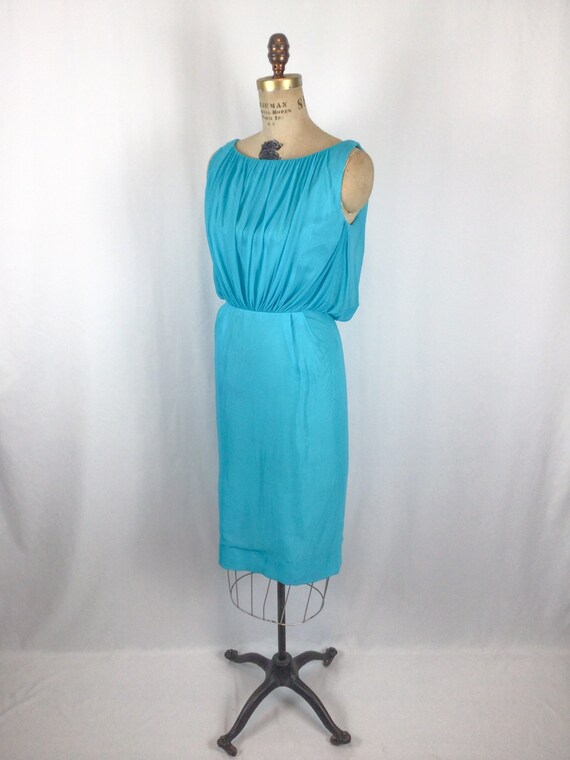 Vintage 50s dress | Vintage turquoise chiffon wig… - image 4