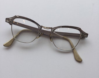 Vintage 60s eye glasses | Vintage silver aluminum framed eye glasses | 1960s Bausch and Lomb eyewear