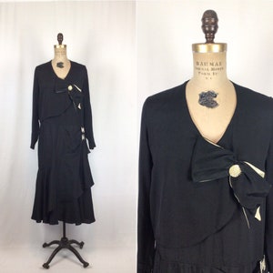 Vintage 20s Dress | Vintage black silk drop waist dress | 1920&#39;s silk flapper dress