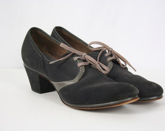 Vintage 30s shoes | Vintage blue suede oxfords | 1930s Florsheim lace up tie shoes
