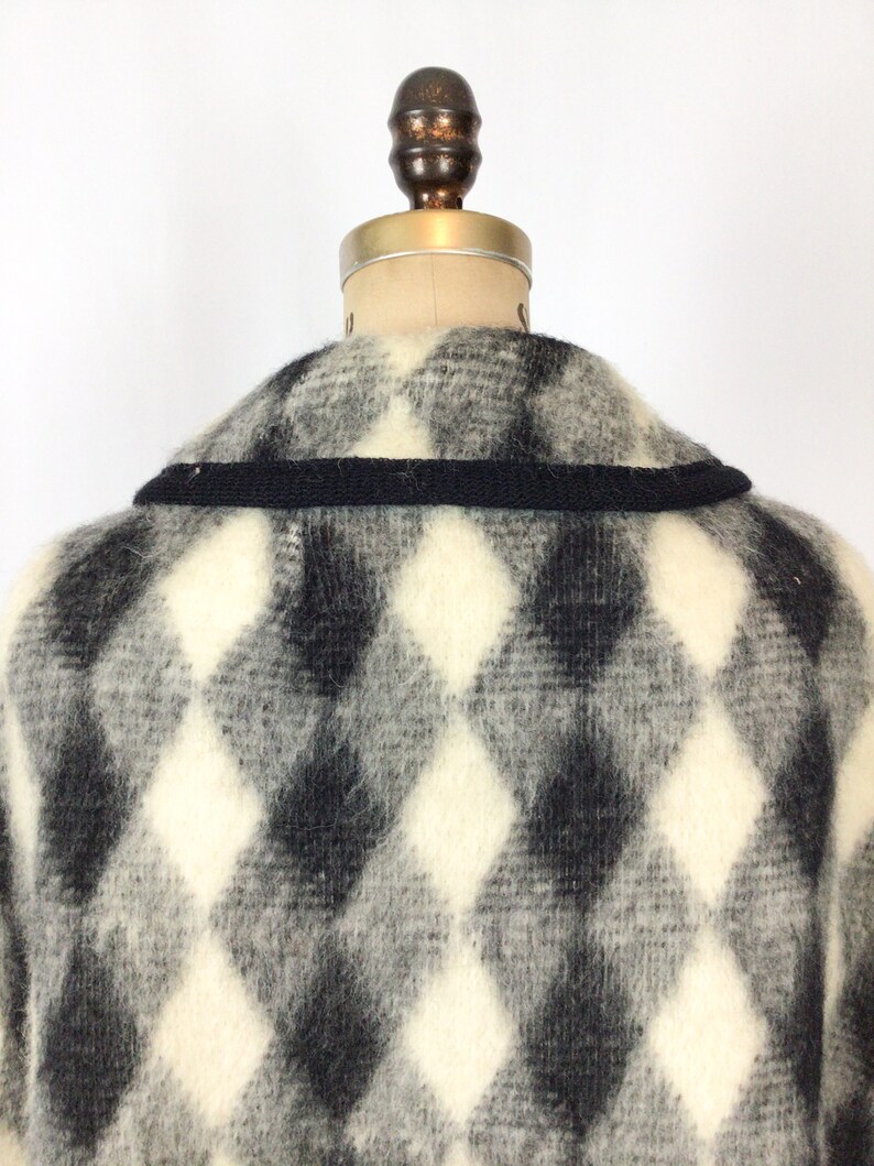 1960s Alex knit cape Vintage 60s cape Vintage black white diamond print cape