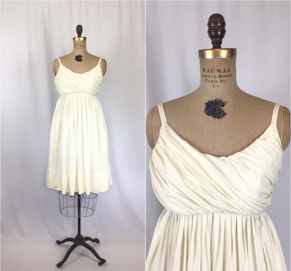 Vintage 50s dress | Vintage ivory knit cocktail d… - image 1