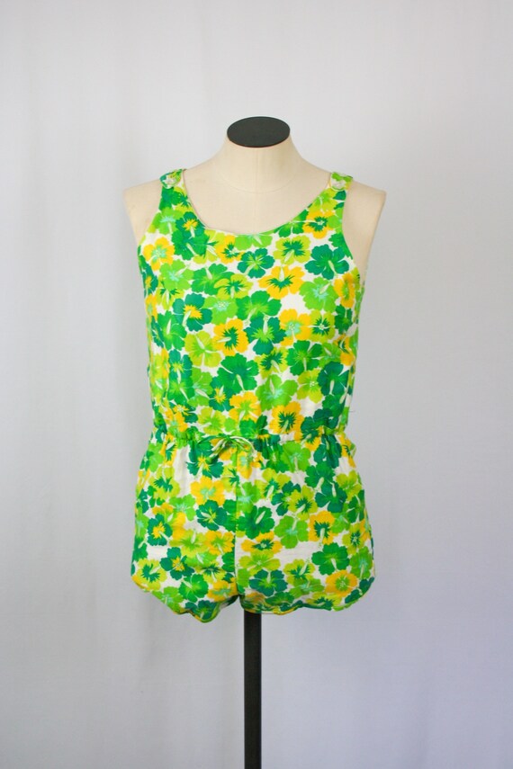 Vintage 60s romper | Vintage green floral cotton … - image 3