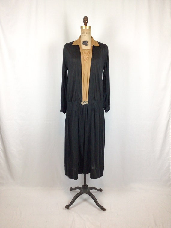 Vintage 20s Dress | Vintage black rayon jersey dr… - image 3