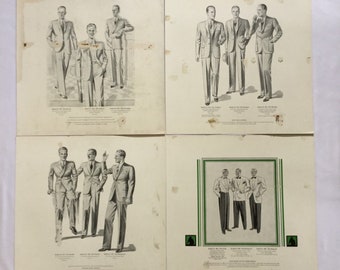 Vintage 1950s Fashion Plates | 1950s set of mens fashion sales men sample book prints