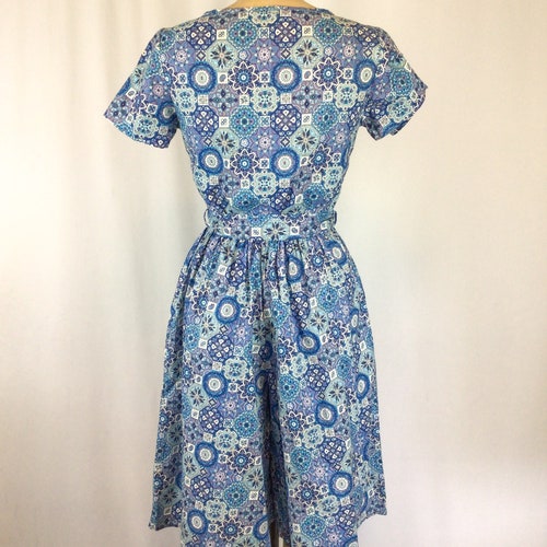 Vintage NOS 50s Playsuit | Vintage blue and white mosaic print playsuit romper | hotsell 1950s deadstock jumper one piece