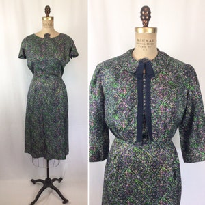 Vintage 50s dress suit Vintage floral wiggle dress bolero jacket 1950s Bloomfield two piece dress suit image 1