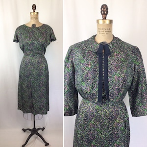 Vintage 50s dress suit Vintage floral wiggle dress bolero jacket 1950s Bloomfield two piece dress suit image 1